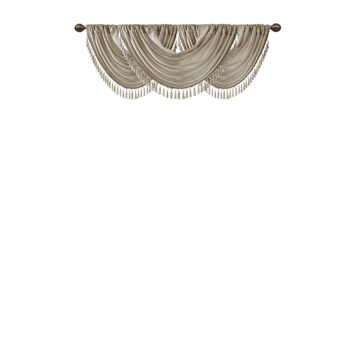 Elena Waterfall Embellished Rod Pocket Valance , Faux Silk Valances for Window , 38X46 , Champagne