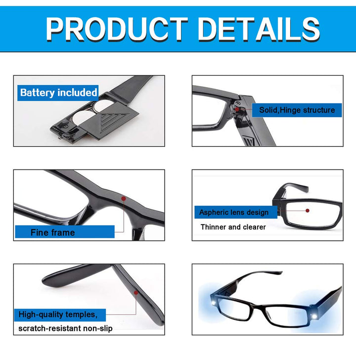 4 Pcs Reading Glasses Led Readers with Lights Fashion G