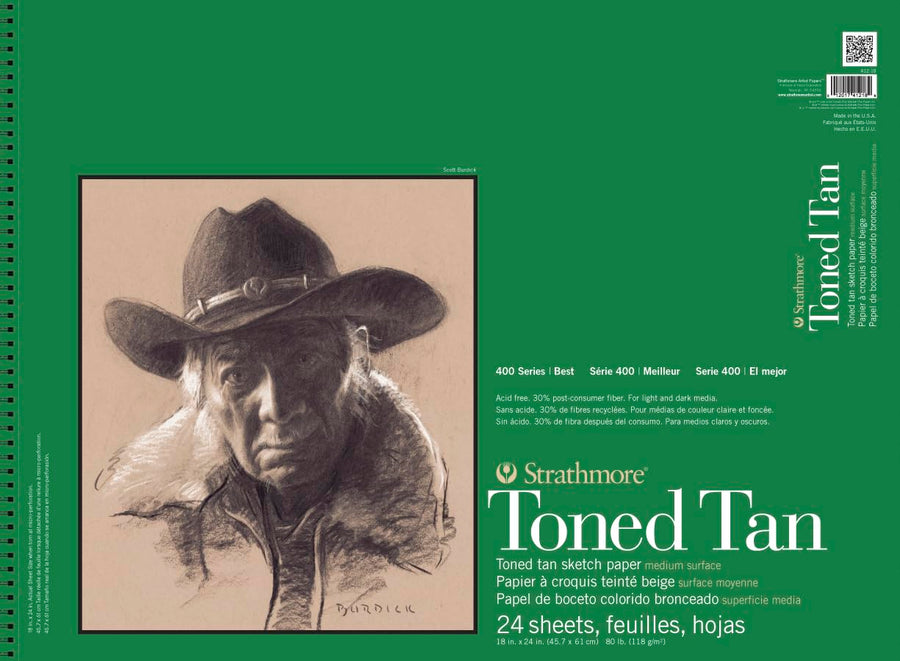 400 Series Sketch Pad, Toned Tan, 18x24 inch, 24 Sheets - Artist Sketchbook for Drawing, Illustration, Art Class Students
