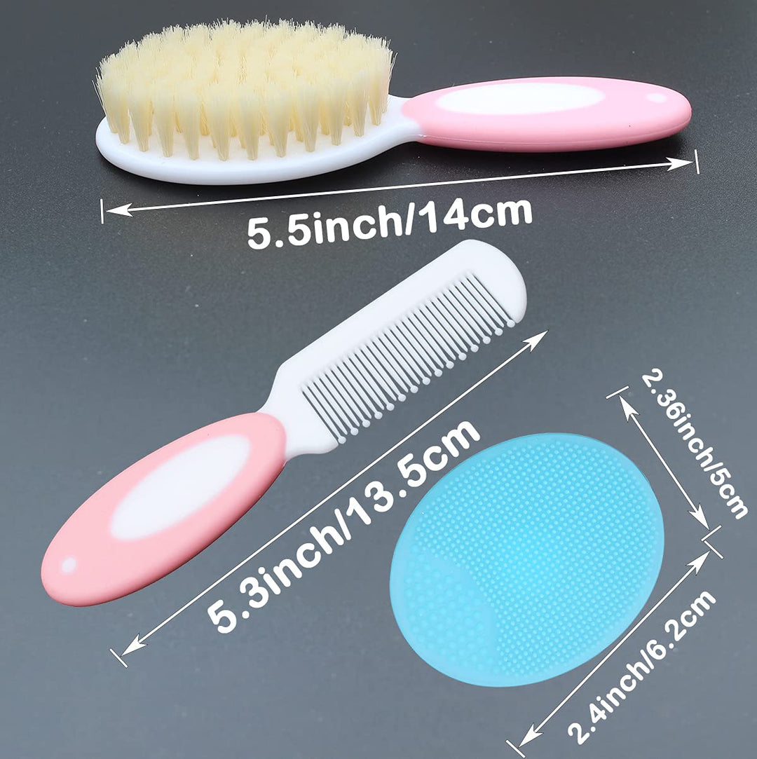Baby Hair Brush &amp;Silicone Baby Cradle Cap Brush Set, for Newborns &amp; Toddlers-Natural Soft Goat Bristles-Ideal for Cradle Cap-Perfect Baby Registry Gift (Pink)