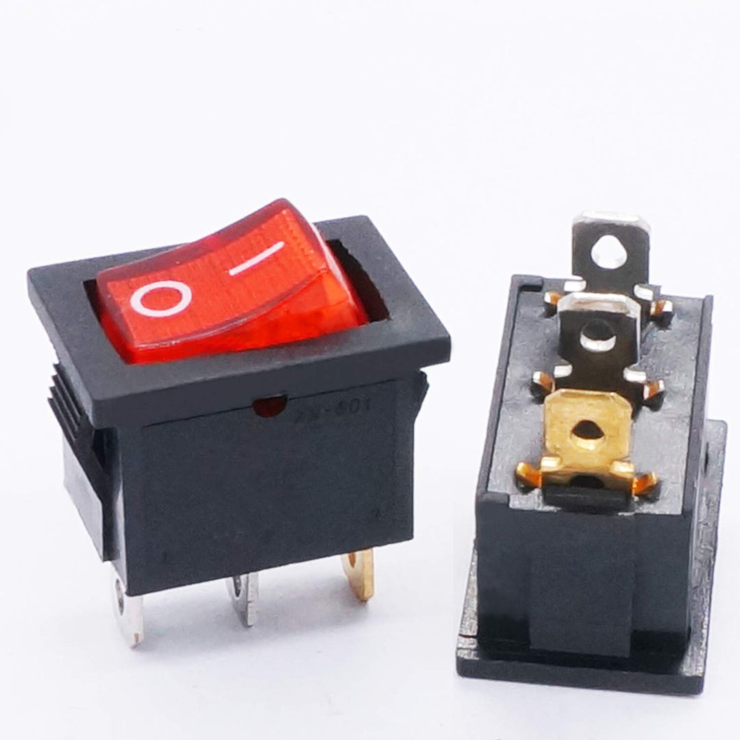 TWTADE / 10Pcs Red Light Illuminated ON/Off SPST 3 Pin 