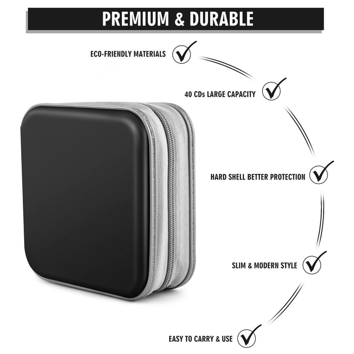 CD Case, DVDs Wallet Holder, CD/DVD Case Wallet 40 Discs Heavy Duty Bag Binder Storage Booklet Album (Black)