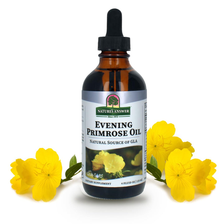 Nature&#39;s Answer Liquid Evening Primrose Oil 4oz Liquid | Cold Pressed | Essential All Natural Moisturizer for Hair, Skin, Nails | Rosacea Psoriasis Eczema Relief | Single Count