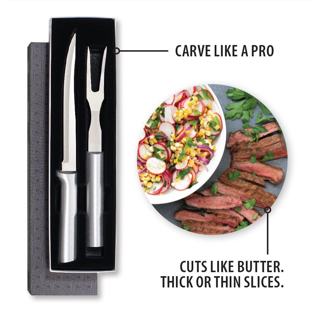 Rada Cutlery Carving Knife Set - 2-Piece Carving Set with Stainless Steel Blades With Brushed Aluminum Handles