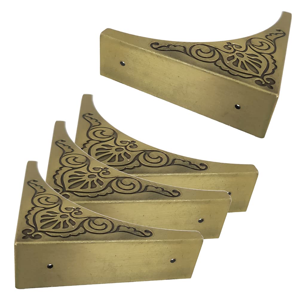Antique Metal Box Corner Protector 4 Pcs Antique Zinc Alloy Box Corner Protector Edge Safety Guard Cabinet Furniture Corner Protectors Bumpers (Bronze)