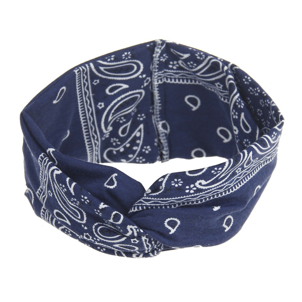 Assorted Paisley Print Wide Bandana Knot Headbands Criss Cross Head Wrap Hair Band (4 Colors Pack A)