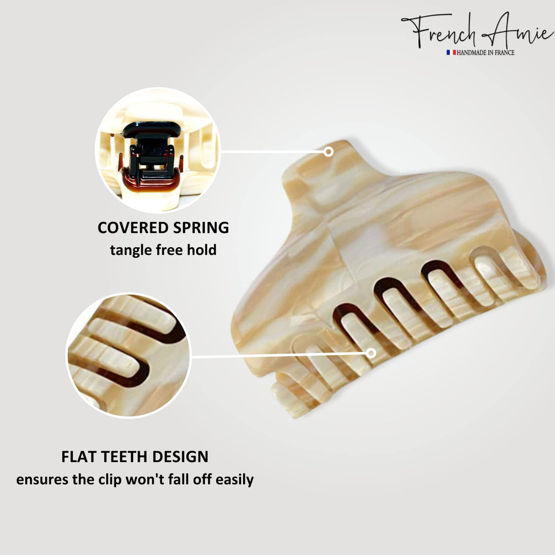 Tubular Marble Ivory Handmade Large Hair Grip Claw Clips Clamps Indoor Outdoor for Women and Girls (7.5 cm/ 3 Inch)