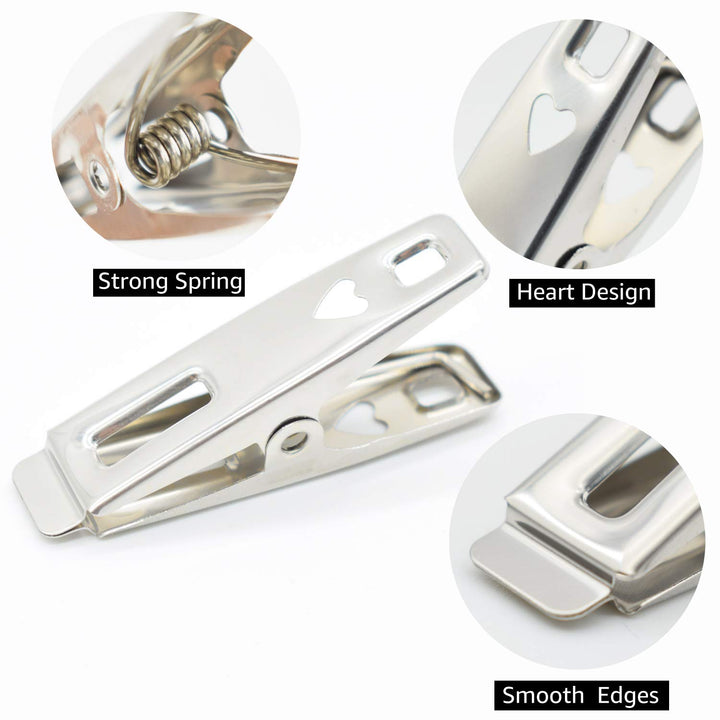60 PCS Strong Stainless Steel Clothes Pins Metal Laundry Clips with Storage Box for Clothes Sock Food Sealing Photos