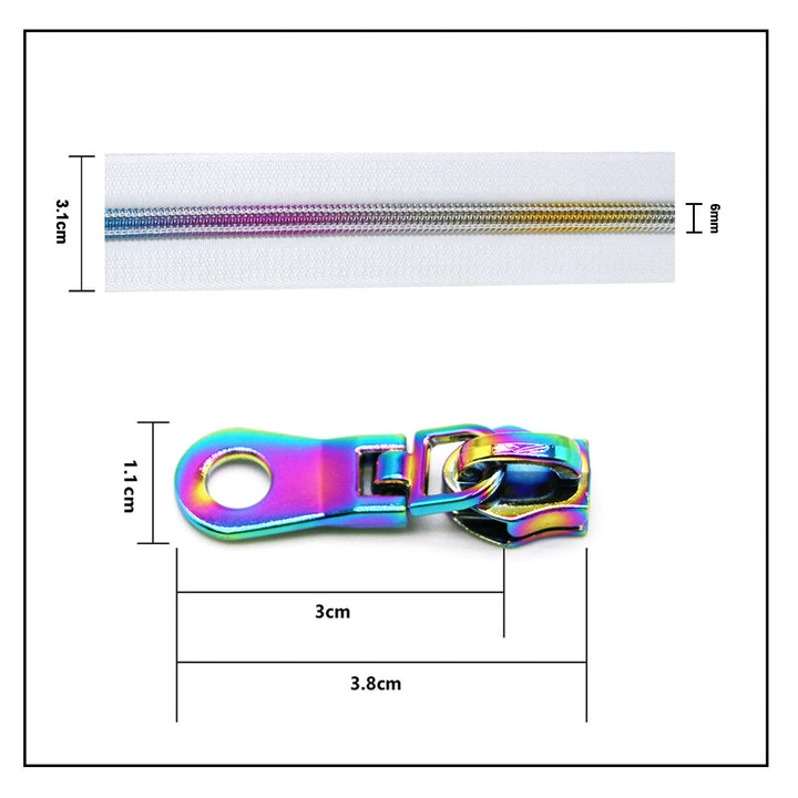 B.Y Elements #5 Zippers by The Yard, Nylon Coil Long Zipper, Rainbow Zipper Tape 5 Yards with 10PCS Donut Rainbow Zipper Pulls for DIY Sewing Tailor Craft Bags(White Rainbow)