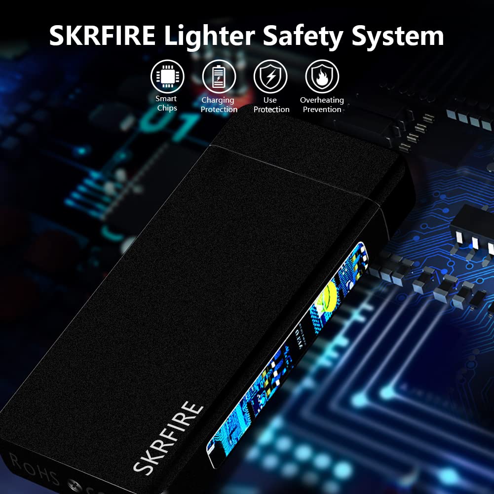 Electric Lighter Windproof, Flame Electric Lighter Plasma-Flame Arc Lighter Rechargeable USB Lighter Flame Lighter with Battery Indicator (Black)