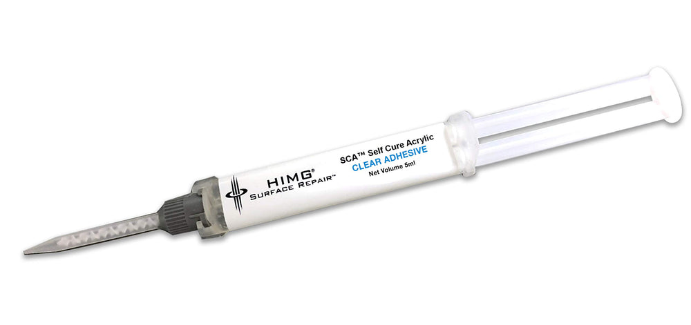 Adhesive - Clear 2 part Self Curing Acrylic (SCA) for Granite, Cultured Marble, stone, ceramic, Porcelain, Corian countertops, tile, floor, shower repair and more hard surfaces.