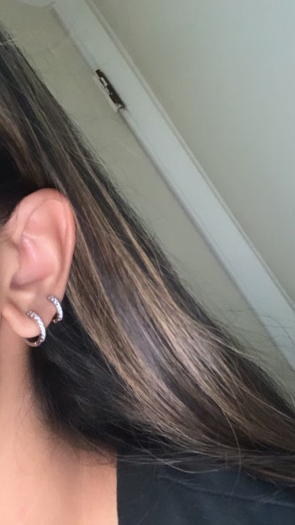 925 Sterling Silver Small Hoop Earrings, Cubic Zirconia Cartilage Huggie Earrings, 3 Pairs 14K White Gold Plated Small Silver Hoops for Women Men 10mm