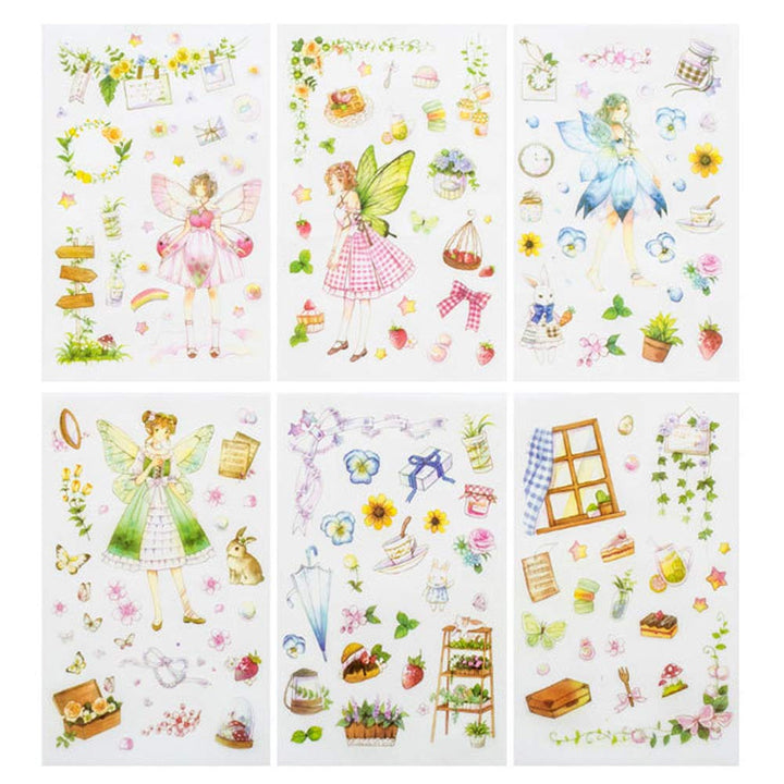 Kawaii Gardening Fairy Girl Floral Sticker Set Cute Animal Rabbit Deer Stationery Stickers Diary Book DIY Craft Arts Scrapbooking Travel Journal Planner Decorative Label Art Journaling Supplies