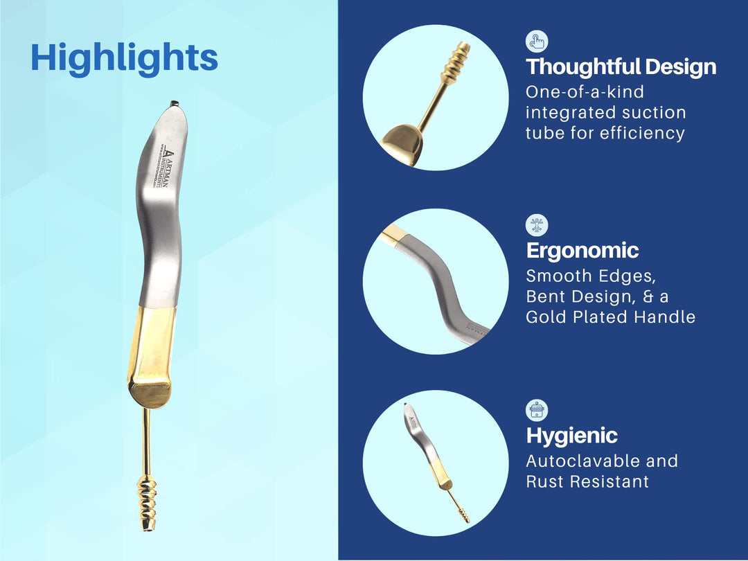 Minnesota Cheek Retractor with Suction Gold Plated Surgical Dental Instruments ARTMAN Brand by Wise Linkers