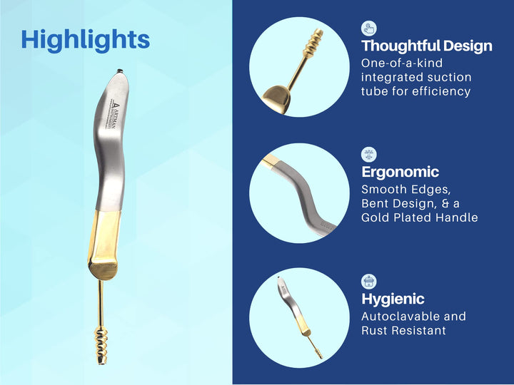 Minnesota Cheek Retractor with Suction Gold Plated Surgical Dental Instruments ARTMAN Brand by Wise Linkers