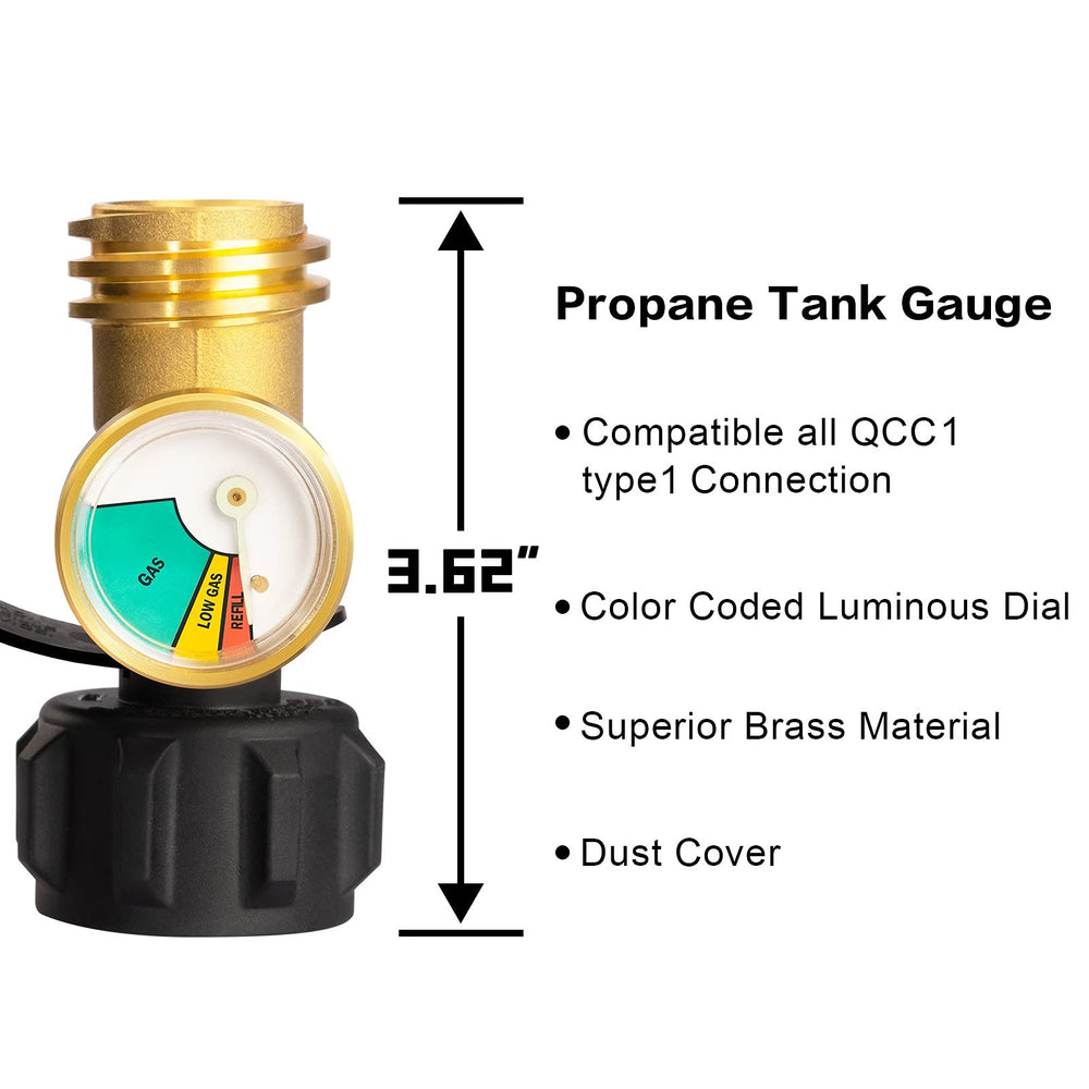 Propane Tank Gauge Level Indicator Leak Detector Gas Pressure Meter Universal for RV Camper, Cylinder, BBQ Gas Grill, Heater and More Appliances-Type 1 Connection