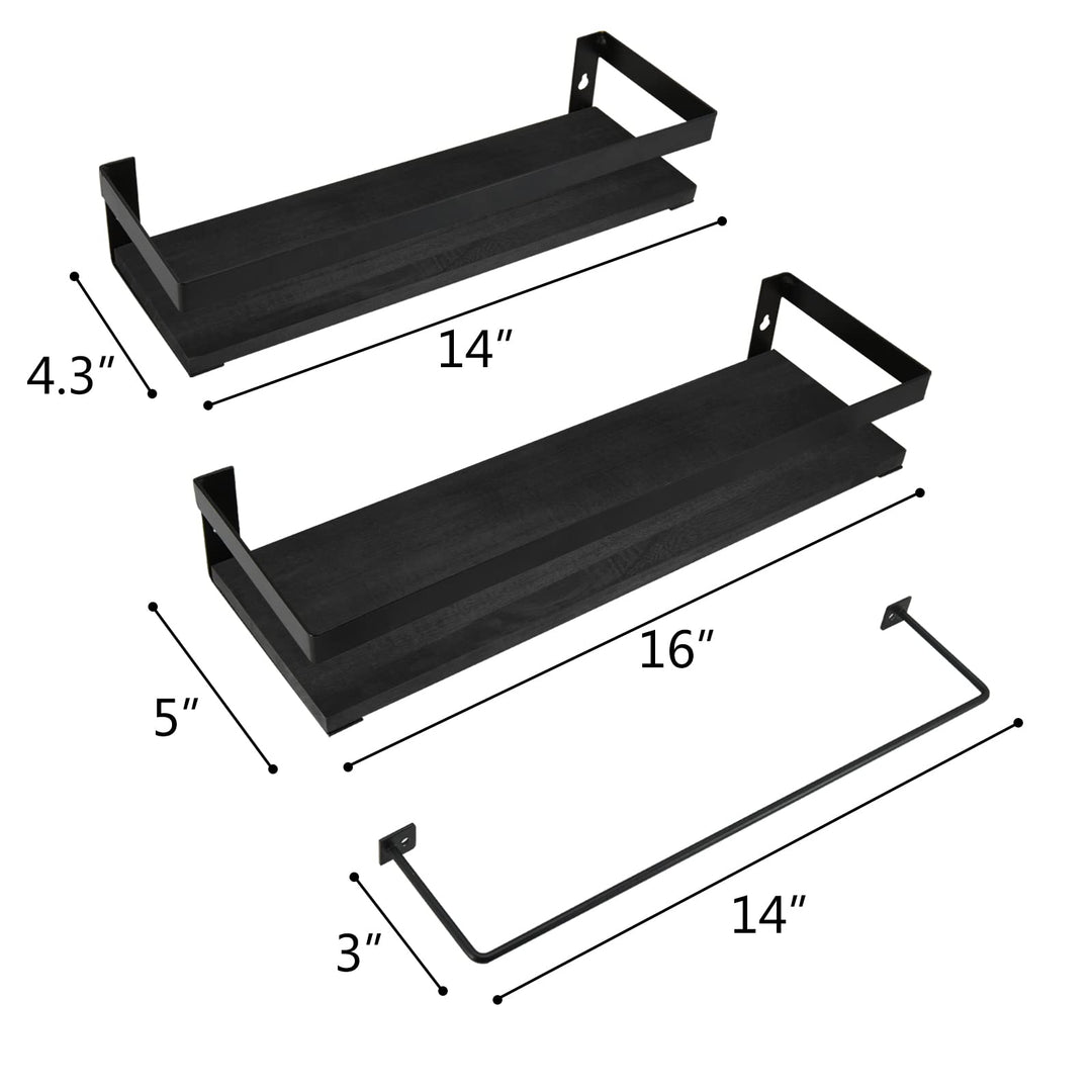 Y&amp;ME YM Bathroom Storage Shelf Wall Mounted Set of 2, Bathroom Towel Rack Set of 2, Rustic Wood Floating Shelves with Removable Towel Bar,Perfect for Kitchen, Bathroom (Brown)