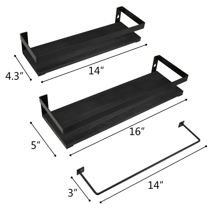 Y&amp;ME YM Bathroom Storage Shelf Wall Mounted Set of 2, Bathroom Towel Rack Set of 2, Rustic Wood Floating Shelves with Removable Towel Bar,Perfect for Kitchen, Bathroom (Brown)