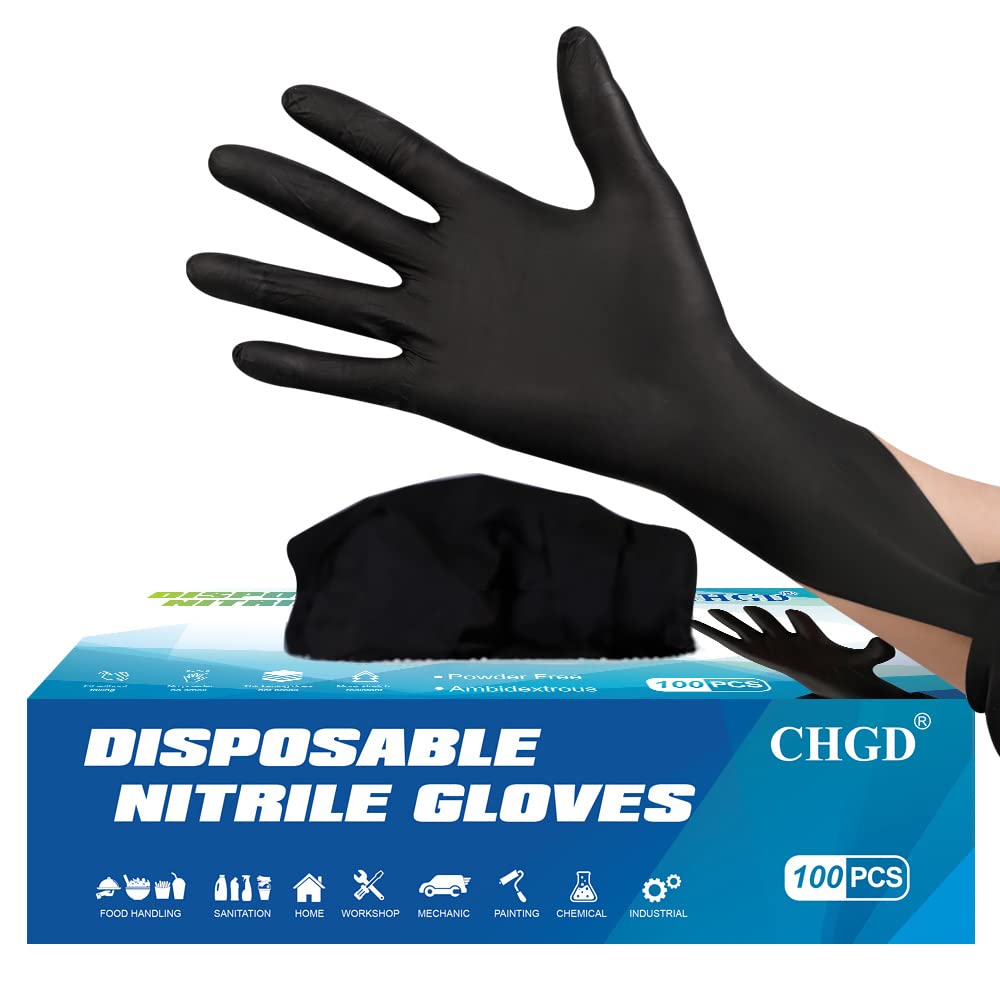 CHGD Nitrile Black Disposable Gloves 100 Count, 6mil La