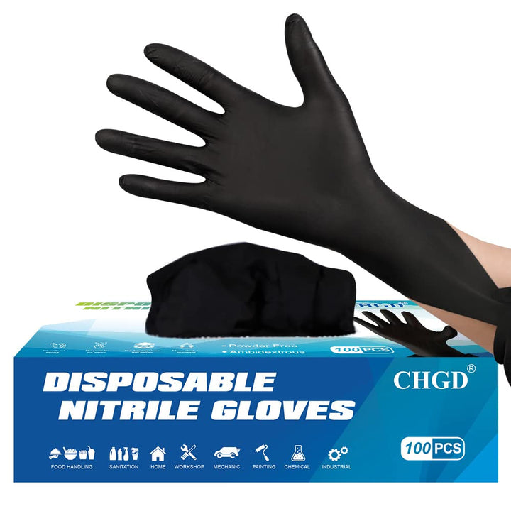 CHGD Nitrile Black Disposable Gloves 100 Count, 6mil La