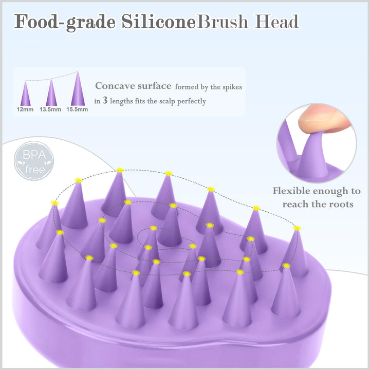 Shampoo Brush Hair Scalp Massager, FReatech [Wet &amp; Dry] Scalp Massage Brush Soft Silicone Comb for Men, Women, Kids and Pet - Purple