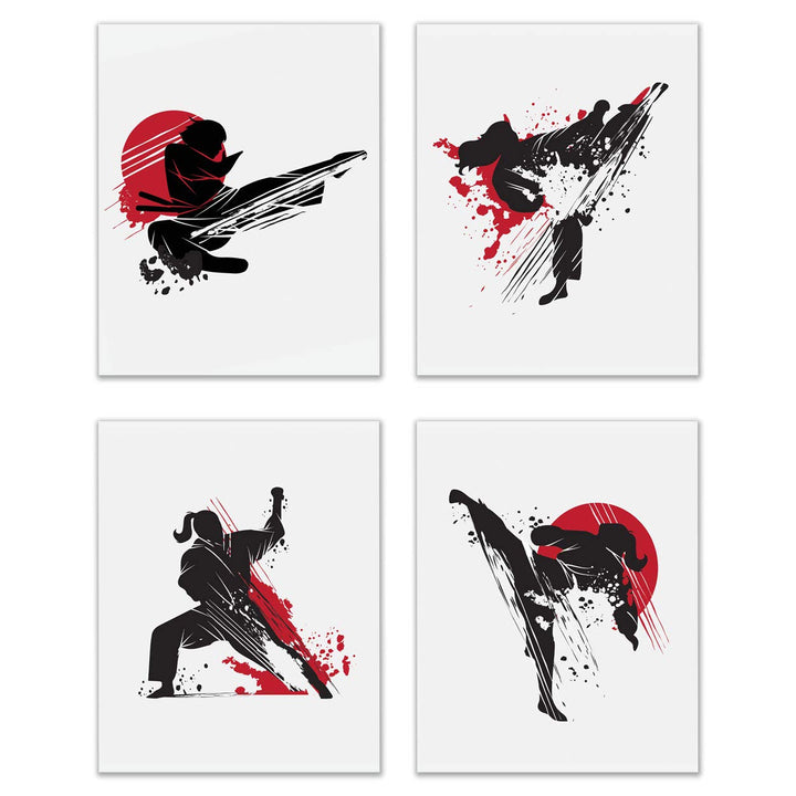Karate Wall Art, Set of 4 8x10” Unframed, Martial Art Poster, Room Decor Teen Boys, Girl Karate, Martial Arts Posters for Walls, Karate Posters