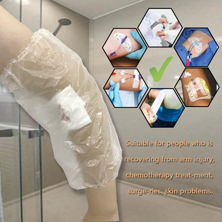 PICC Line Shower Cast Cover, Disposable Waterproof Elbow Bandage Wound Protect Sleeve, 20 Pcs, Fits Circumference: 17 - 22, 12 Long