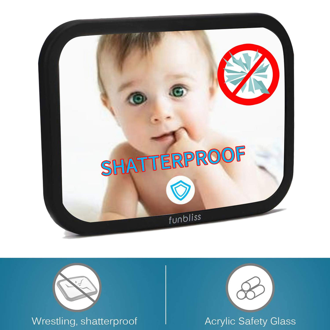 funbliss Baby Car Mirror Safely Monitor Infant Child in Rear Facing Car Seat,Car Mirror Baby Rear Facing Seat,No Assembly Required, Safer,Best Newborn Car Seat Accessories, Shatterproof