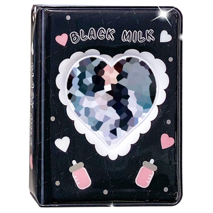 3 Inch Kpop Photocard Holder Book, Mini Photocard Binder with 40 Pockets, Cute Photo Album with Love Heart Hollow, Photocard Id Holder (XCSN-Black)