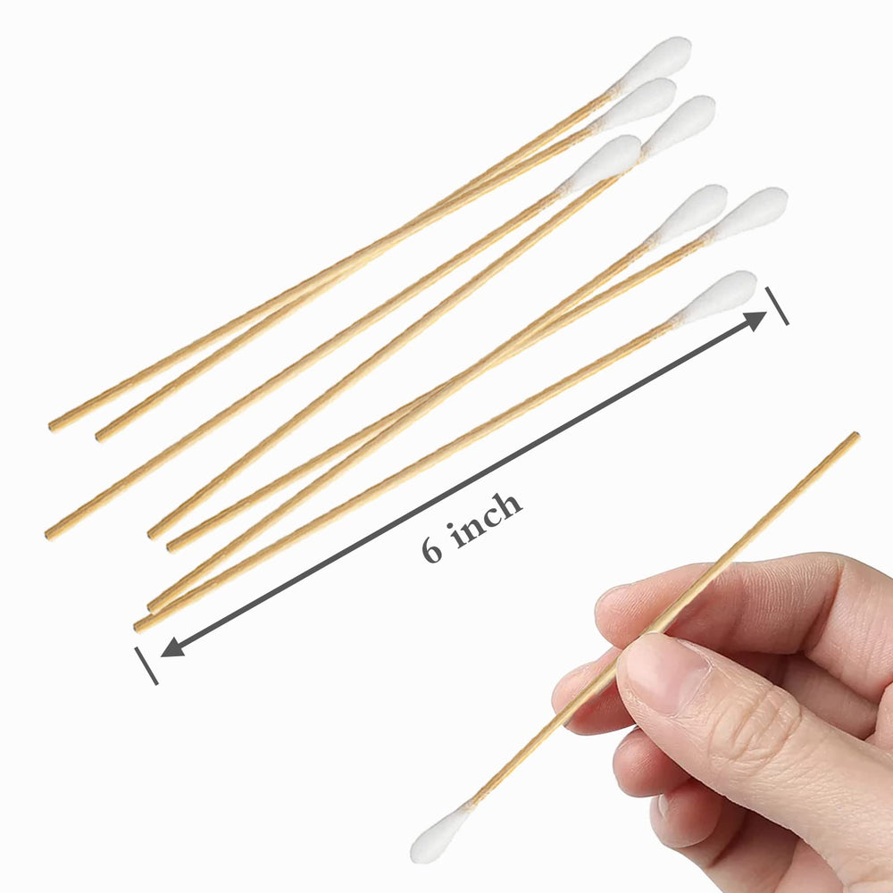 6' Long Cotton Swabs 200PCS - Cotton Swabs Long Wooden Sticks - Long handle Swabs for Gun Cleaning, Ear Cleaning, Pets Care, Makeup