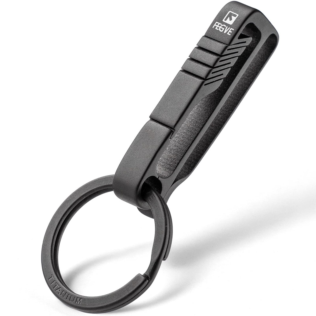 Titanium Key Belt Clip with Key Ring, Belt Key Holder Key Chain Clip Black Keychain for men (Black)