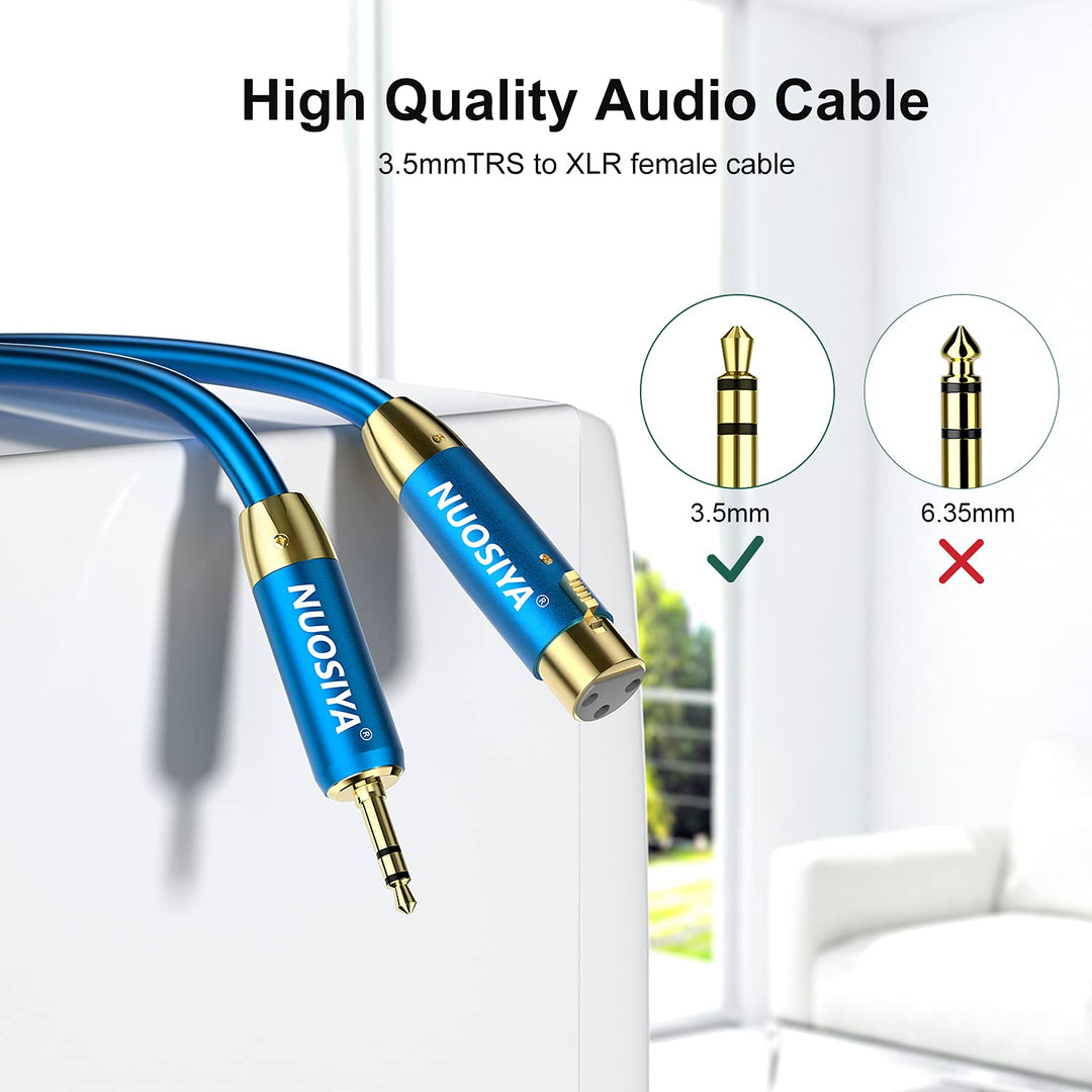 3.5mm to XLR, XLR to 3.5mm Unbalanced Cable Adapter, 6ft 1/8 inch Stereo Microphone Cable Mini Jack Aux to XLR Female Audio Cord, 22AWG Pure Copper Wire Core for Cell Phone, Laptop, Speaker