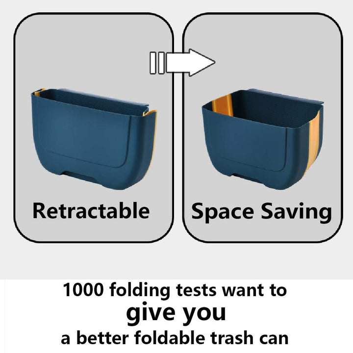 Small Hanging Folding Trash Can, 3.0 Liters, Lake Blue, Plastic and Silicone, 5.9 x 9.84 x 3.37 in