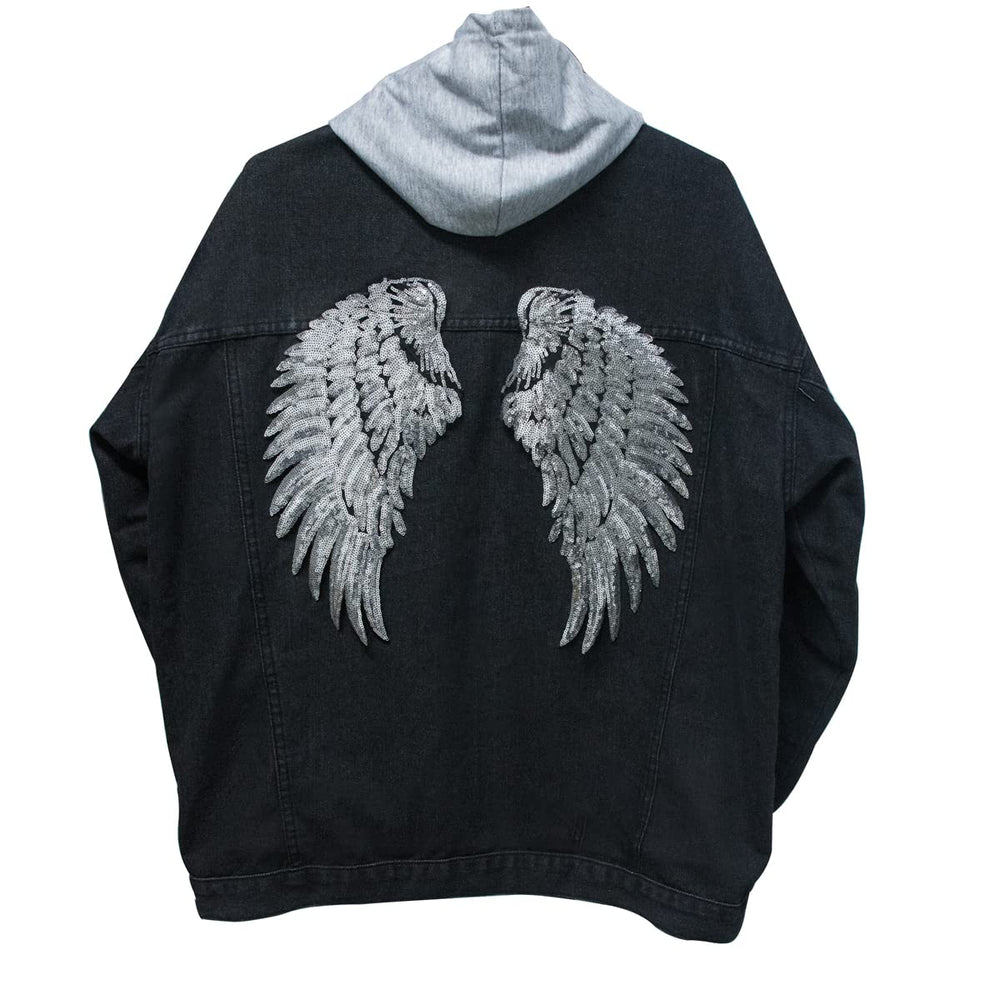 4 Pair of Wings Sequins Angel Wings Patches Applique Sew on Iron on Patch Embroidered Bling Wings for Jackets Cloth DIY Decoration Accessory Gifts