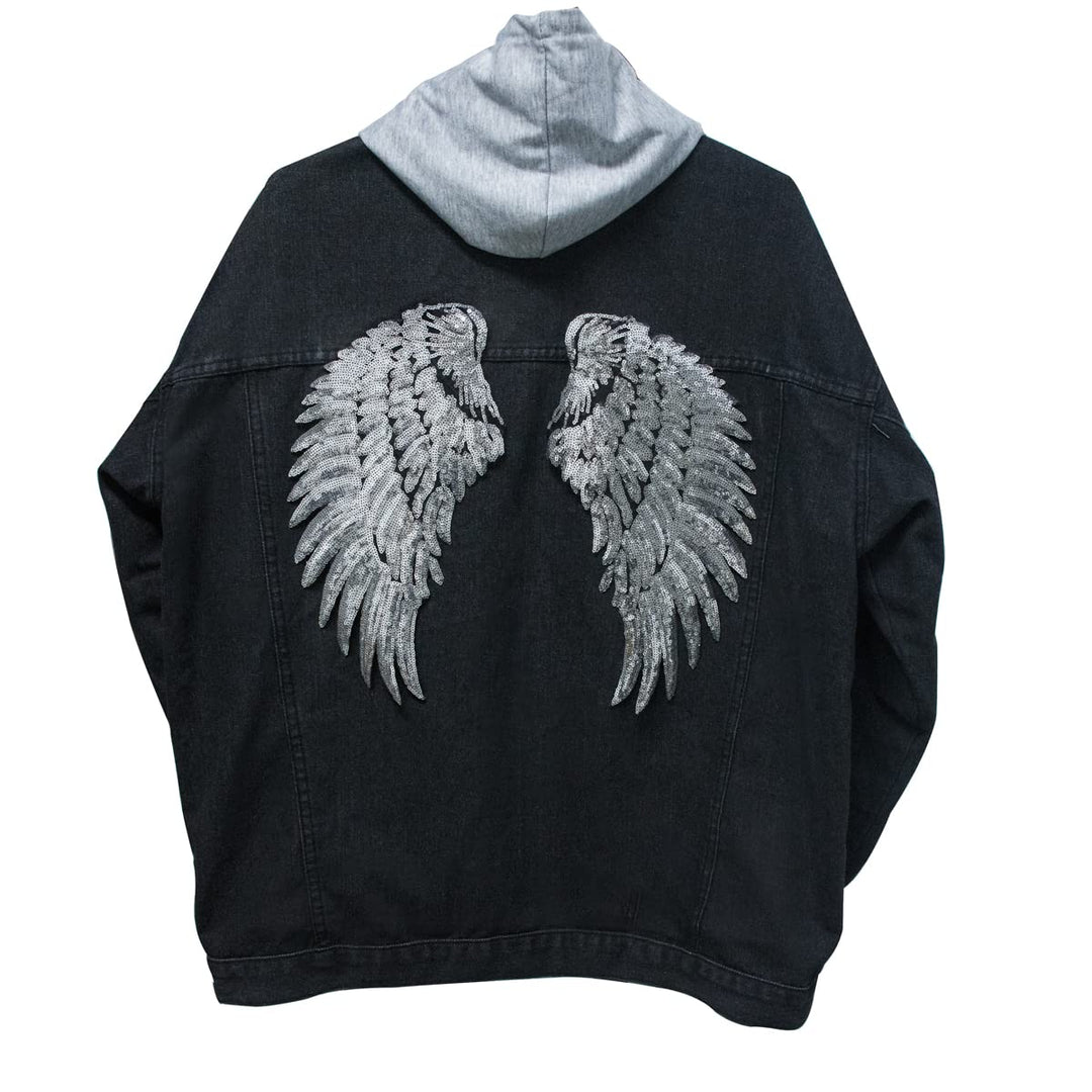 4 Pair of Wings Sequins Angel Wings Patches Applique Sew on Iron on Patch Embroidered Bling Wings for Jackets Cloth DIY Decoration Accessory Gifts