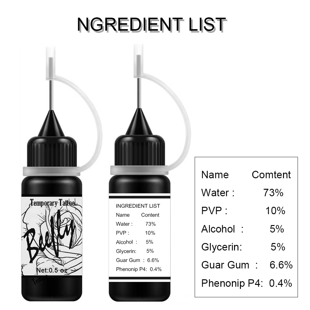 Jagua Temporary Tattoos Kit, Jagua Gel Semi Permanent Tattoo Freehand Gel/Ink (Organic Jagua Fruit Based) Dozens Pcs Free Stencils,DIY Tattoos Fake Freckles, Full Kit 2 Bottles(1oz)