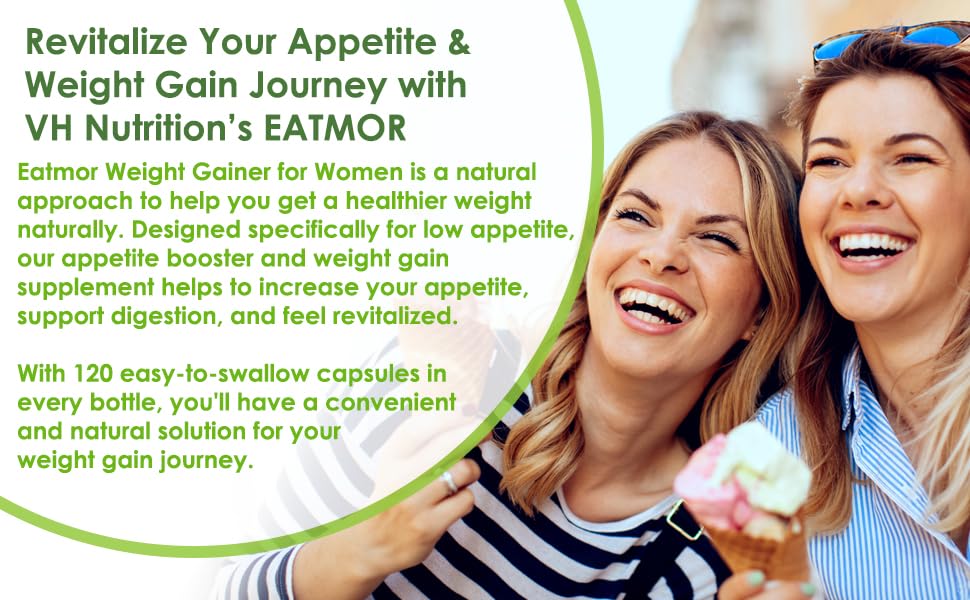 Eatmor | Weight Gain Pills* for Women and Men | Designed for Women with Gentian, Ginger, Alfalfa | 120 Easy-to-Swallow Capsules