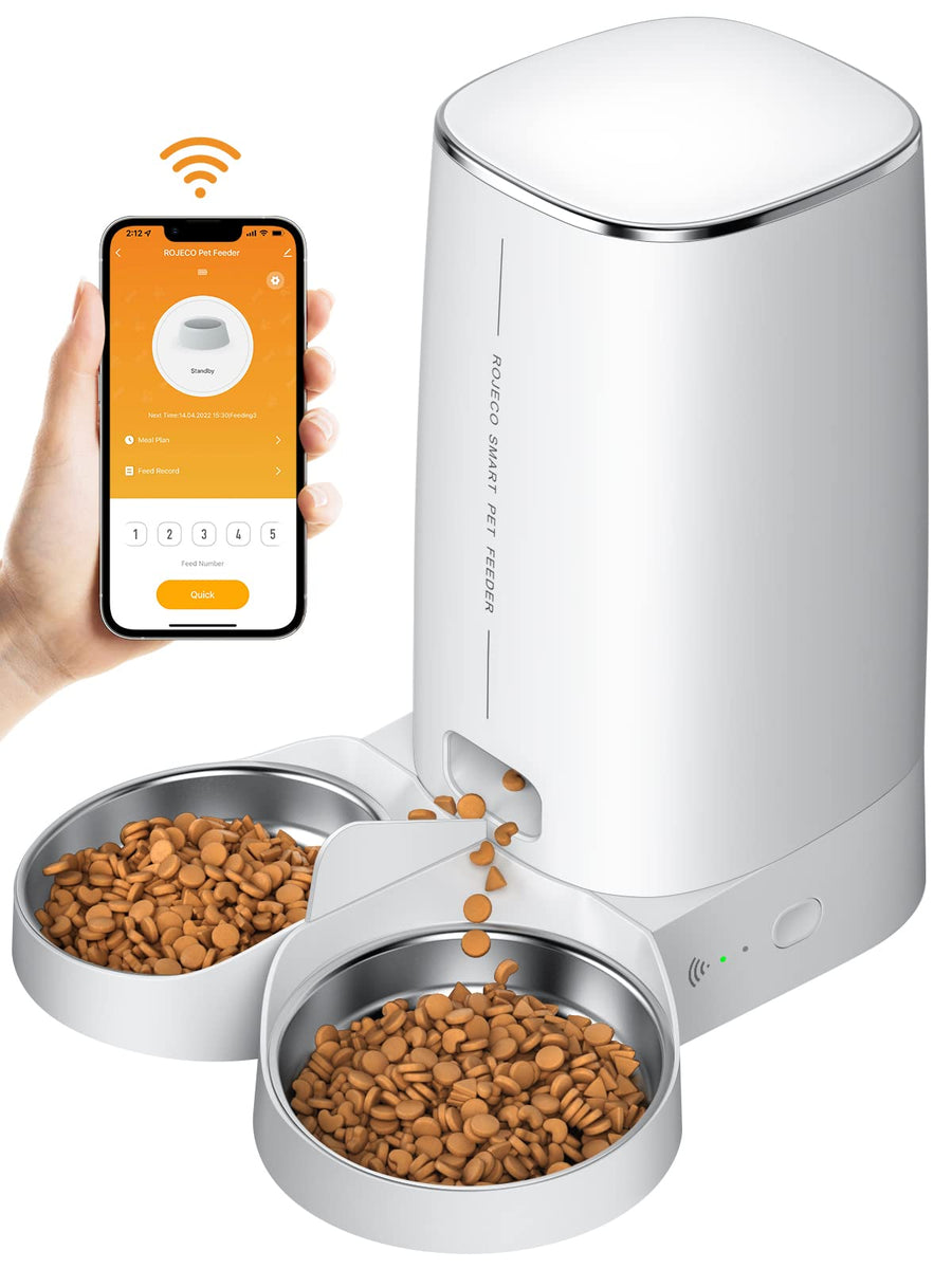 Automatic Cat Feeders for 2 Cats, 4L Cat Food Dispenser with APP Control, Double Stainless Steel Bowls, Dual Power Supply and Low Food Alarms, 2.4GHz Wi-Fi Enabled Pet Feeder for Cats and Dogs