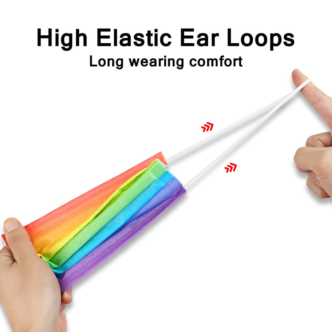 DIOLV 50Pcs Rainbow Printed Disposable Face Masks for A