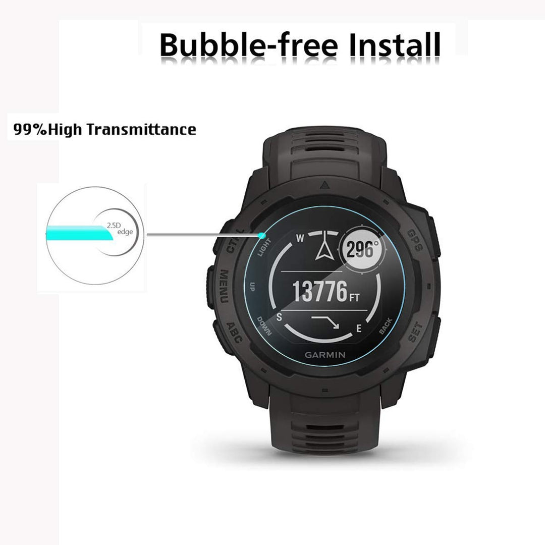 AKWOX [4 Pack] Compatible for Garmin Instinct Smartwatch Tempered Glass Screen Protector, 2.5D Arc Edges 9 Hardness HD Anti-Scratch Bubble-Free [Lifetime Replacement Warranty]