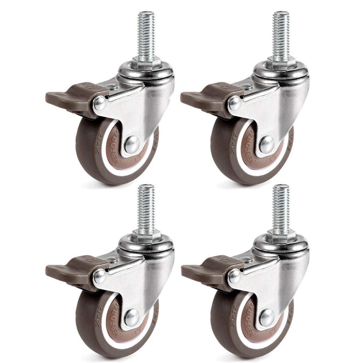 4 Pcs 1&#39;&#39; Swivel Threaded Stem Casters, TPE Mute Crib Caster, M6×15 Stem Caster Wheels with Brake, Replacement for Baby Bed, Cabinet, Table, Shelf, Total Load Capacity 99Lbs