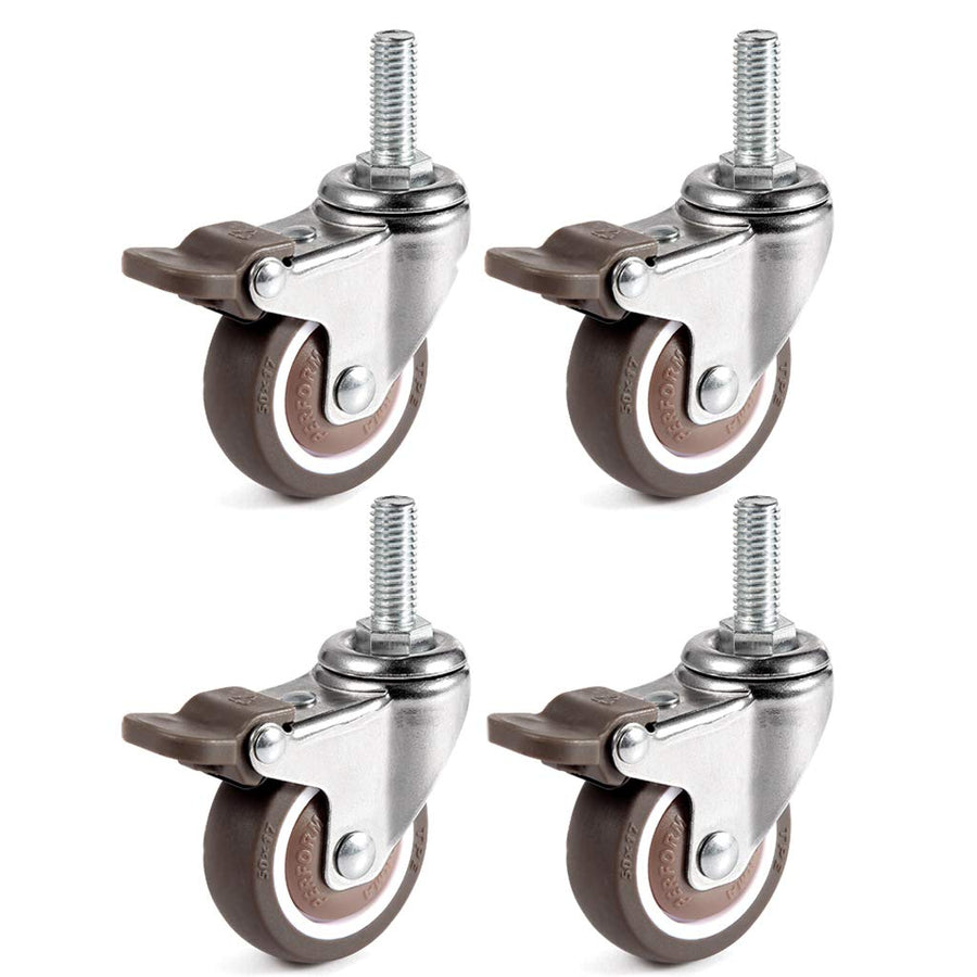 4 Pcs 1'' Swivel Threaded Stem Casters, TPE Mute Crib Caster, M6×15 Stem Caster Wheels with Brake, Replacement for Baby Bed, Cabinet, Table, Shelf, Total Load Capacity 99Lbs