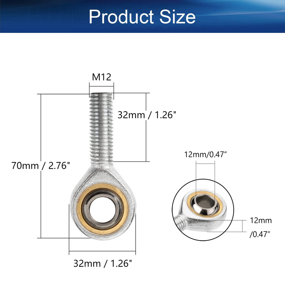 2Pcs SAL12T/K M12 Rod End Ball Bearing 12mm Fisheye Male Thread Connector Joint Bearing Left Hand Rod End Bearing