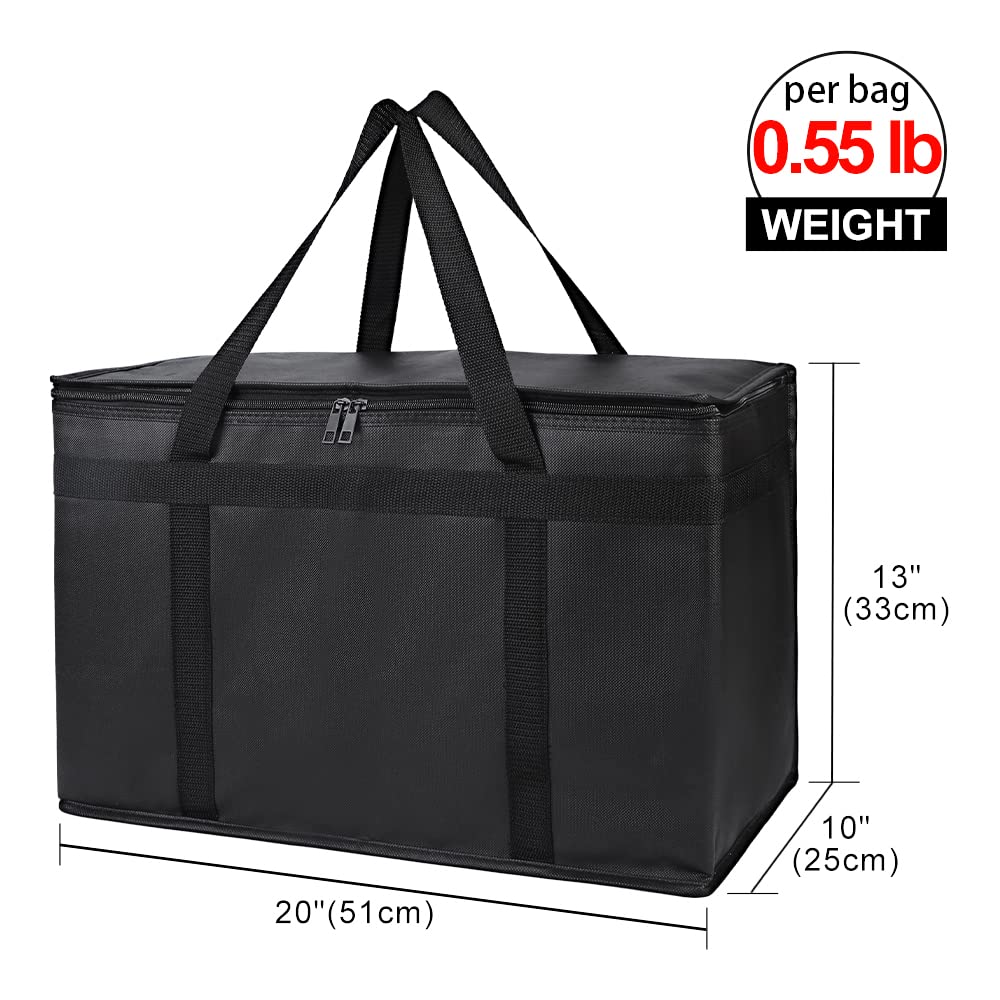 2-Pack Insulated Food Delivery Bag, XX-Large Reusable Grocery Shopping Bag, Frozen Food Cold, Cooler Bags with Zippered Top, Black