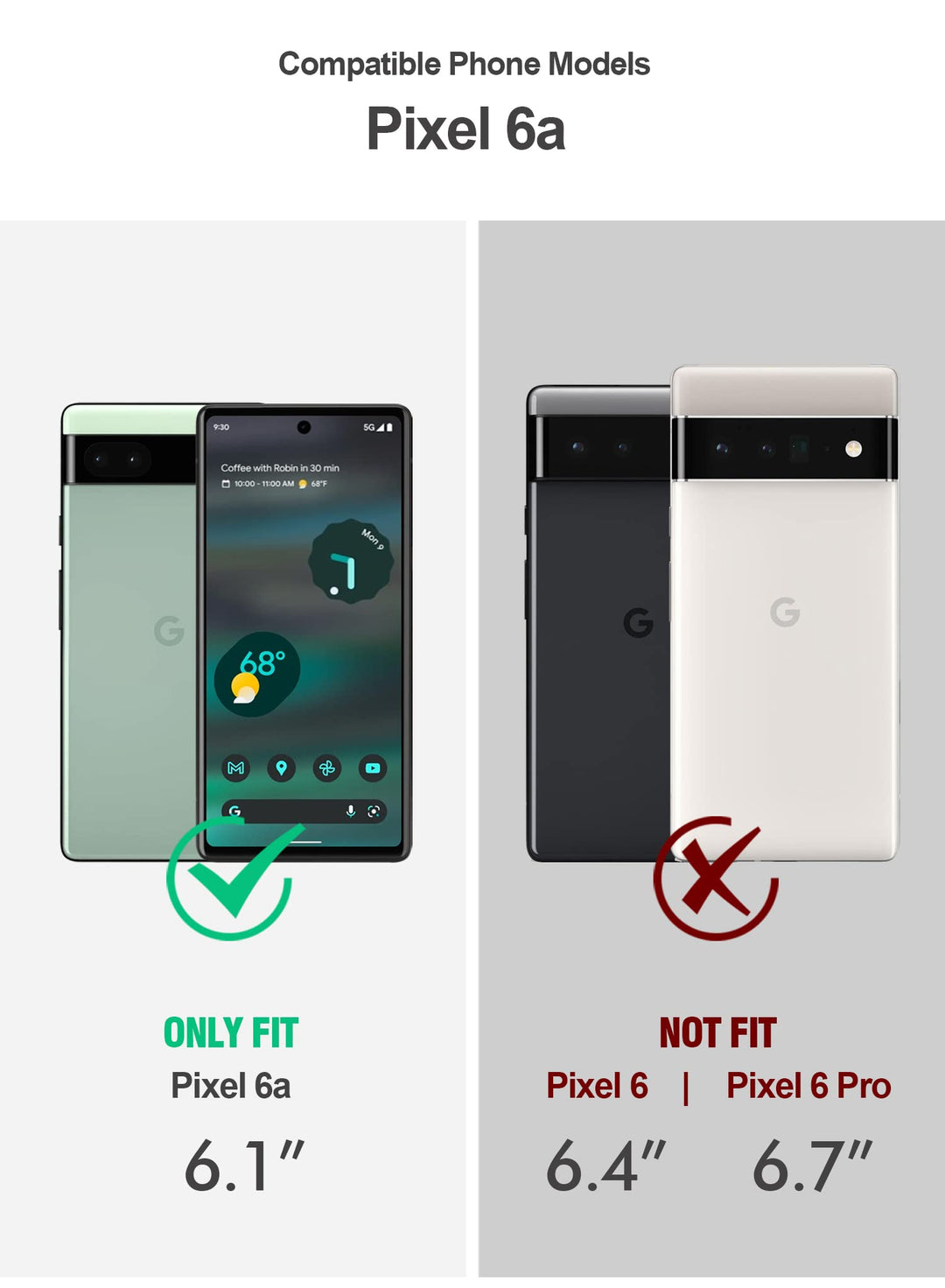 Guardian 6FT Drop Tested Case for Pixel 6A 5G - Built-in Screen Protector, Full Body Hybrid Shockproof, Black/Clear