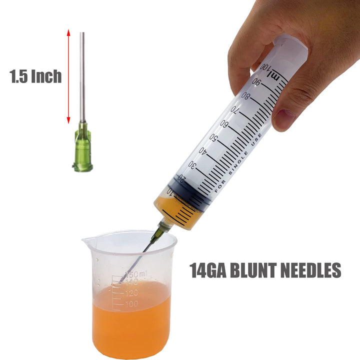 Large Syringe with Tube, 100ml Plastic Oil Syringe with 3.2ft Handy Plastic Tubing,14ga Blunt Tip Needles, Luer Connector, for Scientific Labs, Measuring, Watering, Refilling, Filtration, Feeding, Oil