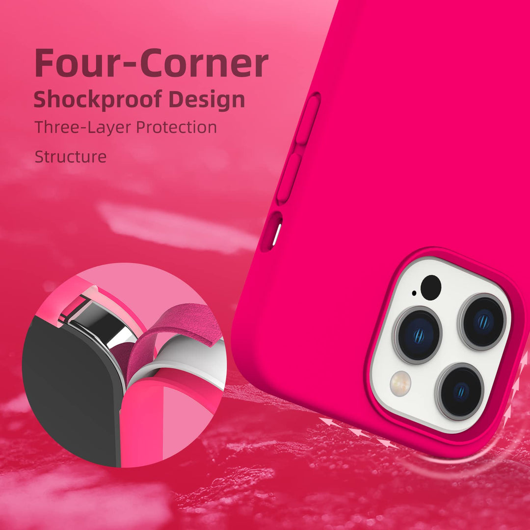 Compatible with iPhone 13 Pro Case, [Drop Protection] [Anti-Fingerprint] Shockproof Liquid Silicone Cover with Microfiber Lining Phone Case for iPhone 13 Pro 6.1 (2021), Hot Pink