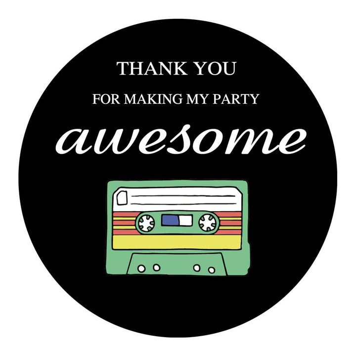 80s Retro Thank You Stickers, Totally 1980s Party Sticker Labels for Favors, Boxes, Party Supply, 2 inch Round, 40-Pack