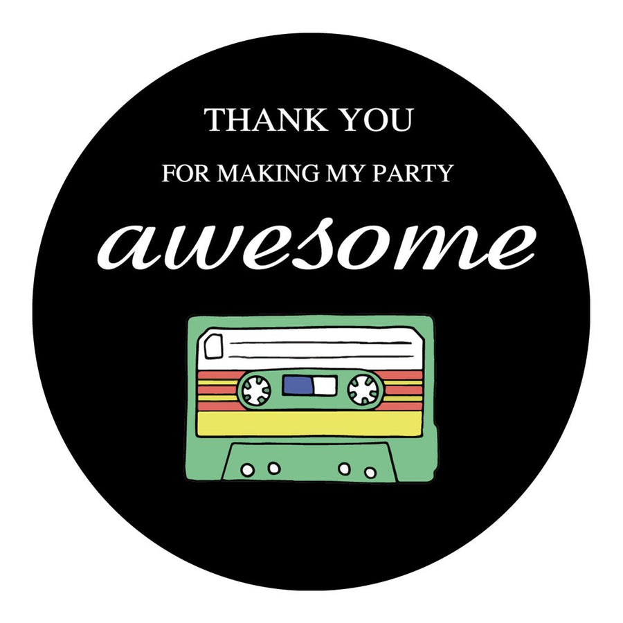 80s Retro Thank You Stickers, Totally 1980s Party Sticker Labels for Favors, Boxes, Party Supply, 2 inch Round, 40-Pack