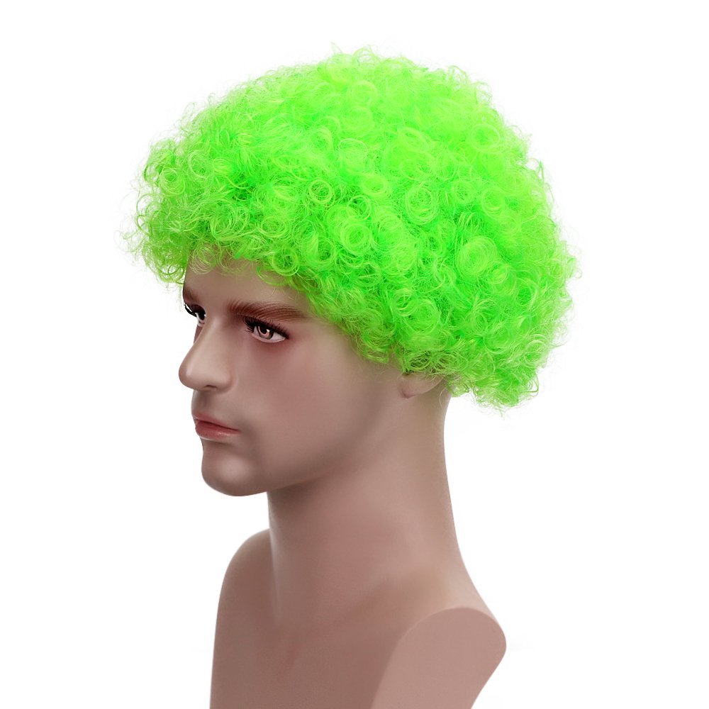Green: Funny Curly Afro Wig World Cup Football Fan Cosplay Wig Humor Clown Wig 6 Color (Green)